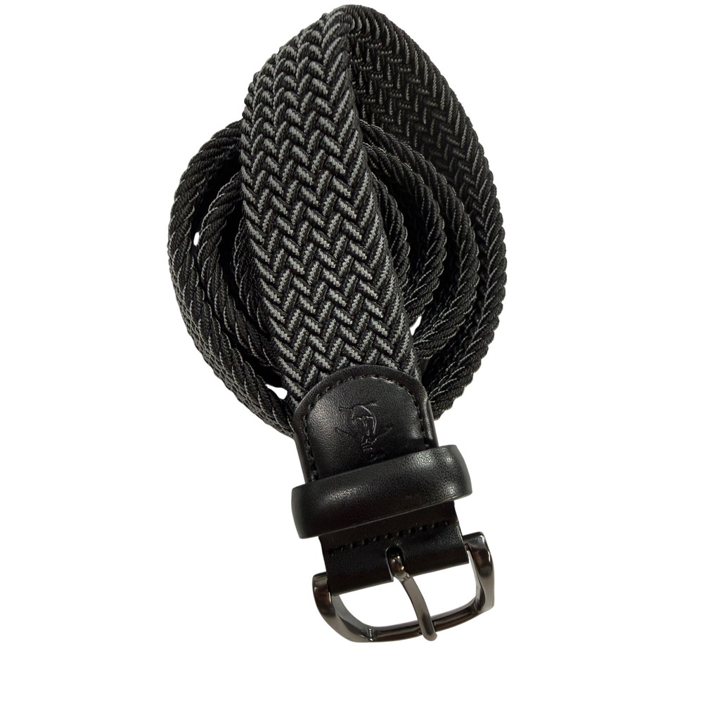 Original Penguin Braided Belt Mens L 38-40 Black Excellent Stretch Leather Trim